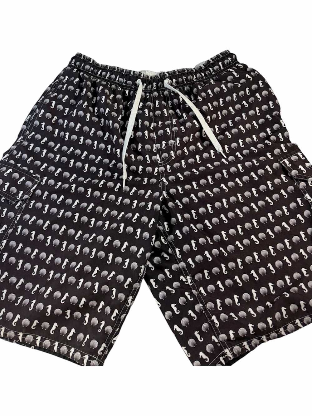 Beverly Hills Polo Club Men’s L Black White Seahorse Swim Trunks